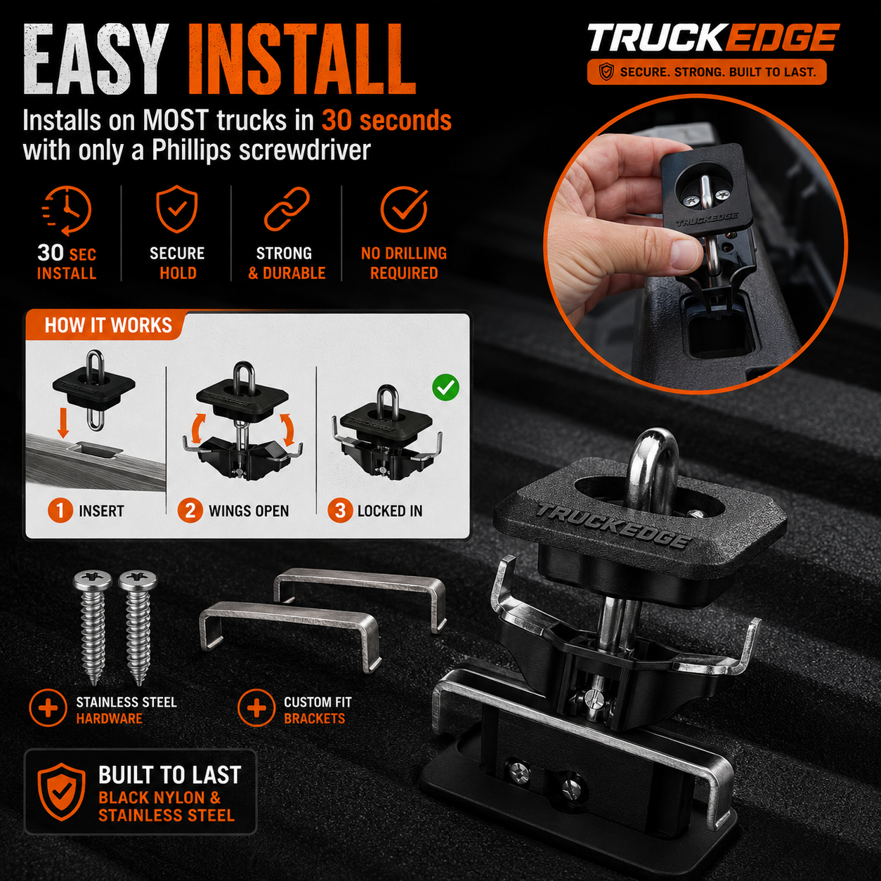 Retractable Bed Tie-Down Anchors — Ford F-150 (1998–2014) - 4 Pack