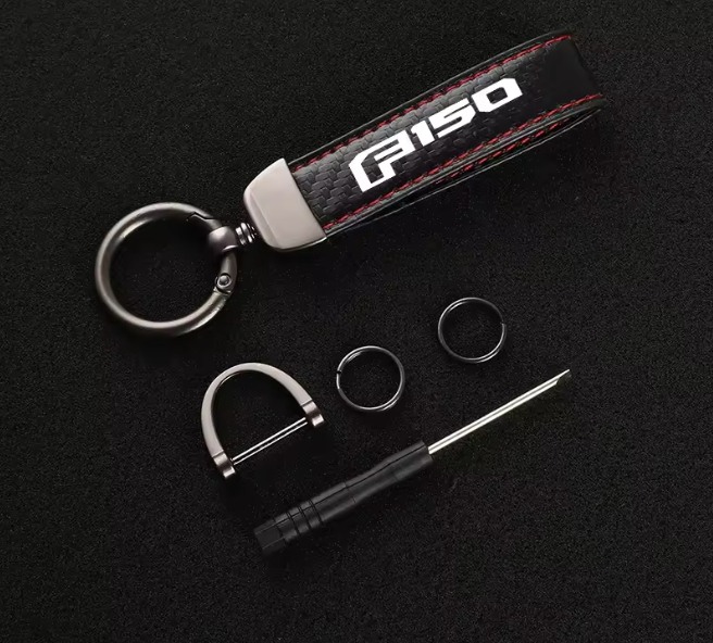 Carbon Fiber Leather Rope Keychain key ring For Ford F150